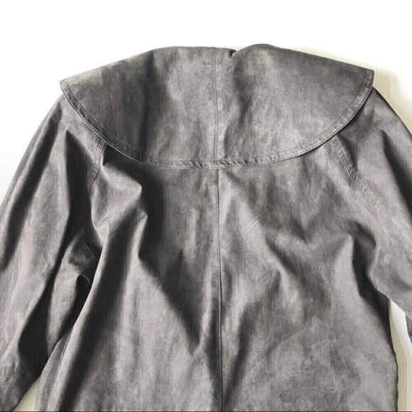 80s Vintage Faux Suede Cocoon Coat 1 Button Oversized Shawl Collar Slate Gray - Picture 11 of 12